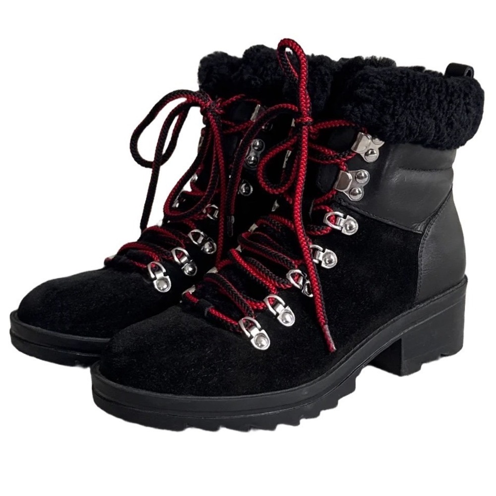 Marc Fisher LTD Brylee Black Leather Suede Shearling Hiking Boots 6.5M